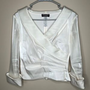 Bahari Evening Formal Special Event Blouse Sheer Cuffed Sleeves Faux Wrap 4